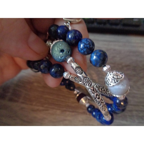 Agate Druzy, Lapis Lazuli Wrap Cuff moon dangle - Picture 6 of 8